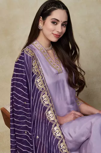 Viscose Silk Blend Sequence Embroidered Work Straight Cut Kurta Pant and Dupatta Set