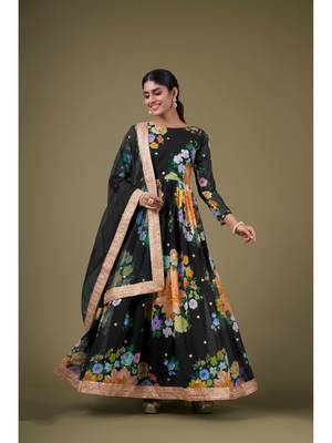Black Digital Printed Sequance Jari Embroidery Work Faux Georgette Semi Stitched Pant Party Wear Salwarsuit 1