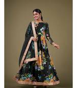 Black Digital Printed Sequance Jari Embroidery Work Faux Georgette Semi Stitched Pant Party Wear Salwarsuit