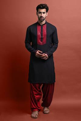 Vesham embroidered kurta with patiyala set for men 1