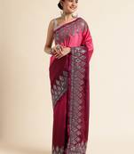 Wine embriodred pure georgette saree with blouse piece