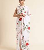 White embriodred pure georgette saree with blouse piece