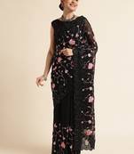 Black embriodred pure georgette saree with blouse piece