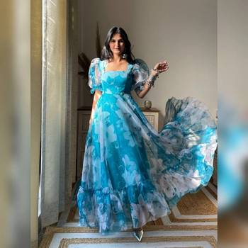 Organza fabric designer  floral print maxi gown kurta for women 1