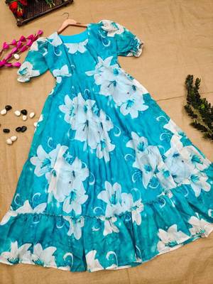 Organza fabric designer  floral print maxi gown kurta for women 2