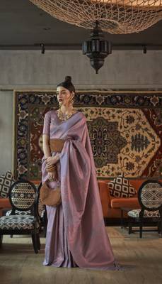 Lavander Kanjivaram style silk bland copper zari weaving saree with Blouse 1