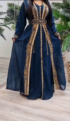 Blue Georgette Beads and Zari Work Wedding Kaftan Dress 2