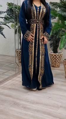 Blue Georgette Beads and Zari Work Wedding Kaftan Dress 3