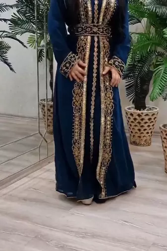 Blue Georgette Beads and Zari Work Wedding Kaftan Dress