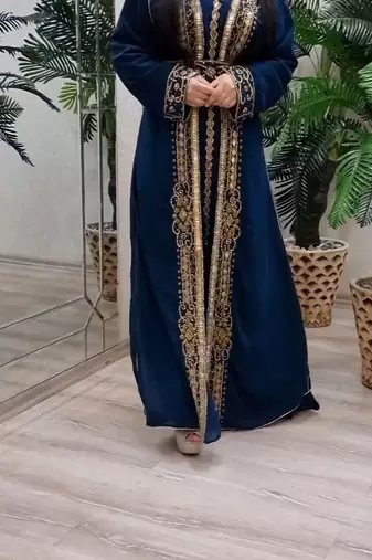 Blue Georgette Beads and Zari Work Wedding Kaftan Dress