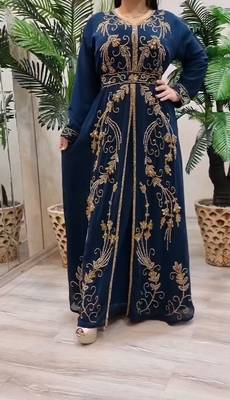 Kaftan Dress in Navy Georgette Embroidered 1
