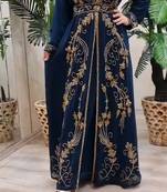 Kaftan Dress in Navy Georgette Embroidered