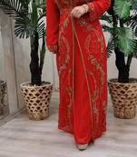 Red Handcrafted Zari work Stitched Georgette Kaftan Party Dress