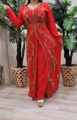Red Handcrafted Zari work Stitched Georgette Kaftan Party Dress 2