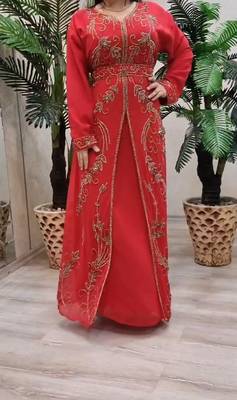 Red Handcrafted Zari work Stitched Georgette Kaftan Party Dress 3