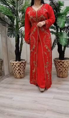Red Handcrafted Zari work Stitched Georgette Kaftan Party Dress 4