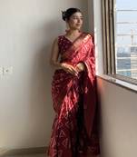 Maroon Printed And Jacqaurd Border With Blouse
