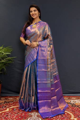 Light blue jaccaurd work kanjivaram silk saree with blouse