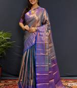 Light blue jaccaurd work kanjivaram silk saree with blouse