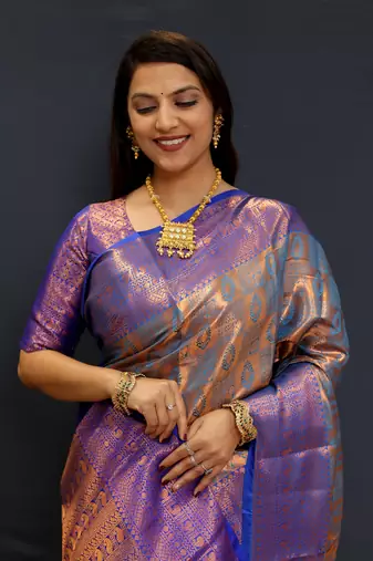 Light blue jaccaurd work kanjivaram silk saree with blouse