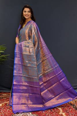 Light blue jaccaurd work kanjivaram silk saree with blouse 3