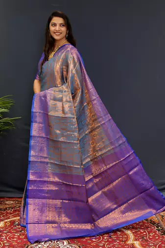 Light blue jaccaurd work kanjivaram silk saree with blouse