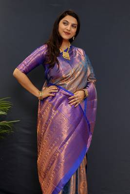 Light blue jaccaurd work kanjivaram silk saree with blouse 4
