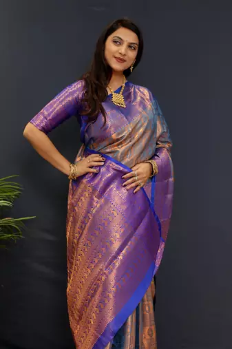 Light blue jaccaurd work kanjivaram silk saree with blouse