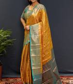Gold jaccaurd work kanjivaram silk saree with blouse