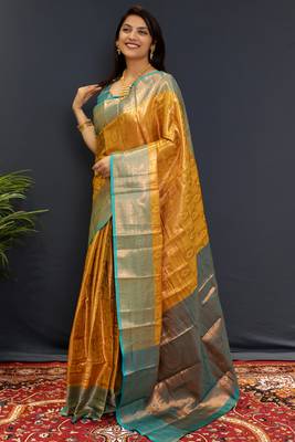 Gold jaccaurd work kanjivaram silk saree with blouse 2