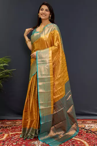 Gold jaccaurd work kanjivaram silk saree with blouse