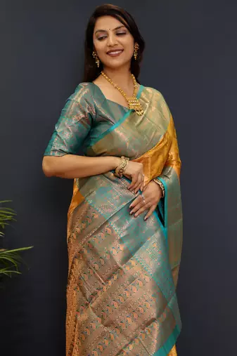 Gold jaccaurd work kanjivaram silk saree with blouse