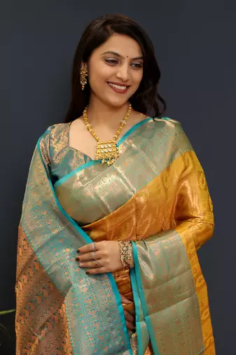 Gold jaccaurd work kanjivaram silk saree with blouse