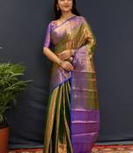 Villagius Jacquard Zari Work Green Saree with Blouse