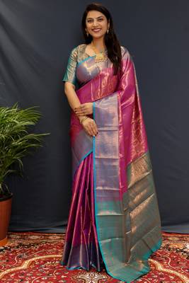 Purple jaccaurd work kanjivaram silk saree with blouse 1