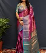 Purple jaccaurd work kanjivaram silk saree with blouse