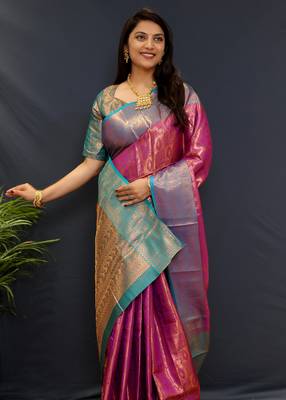 Purple jaccaurd work kanjivaram silk saree with blouse 2