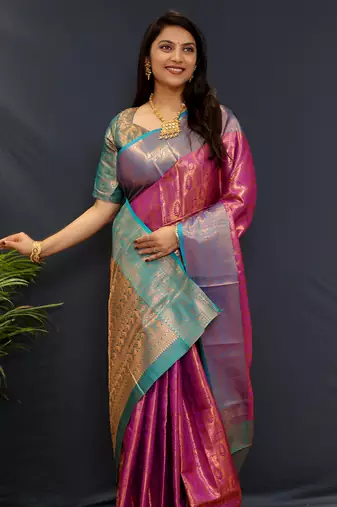 Purple jaccaurd work kanjivaram silk saree with blouse