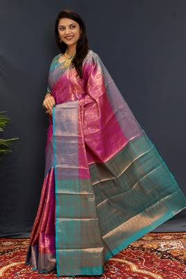 Purple jaccaurd work kanjivaram silk saree with blouse 3