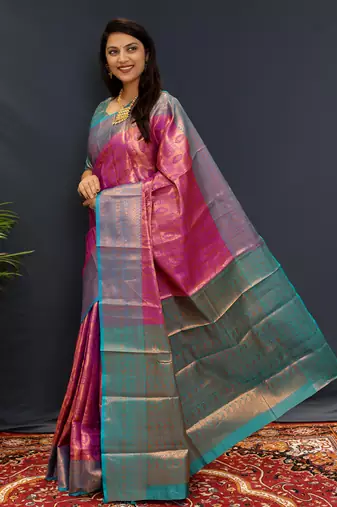 Purple jaccaurd work kanjivaram silk saree with blouse