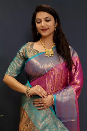 Purple jaccaurd work kanjivaram silk saree with blouse
