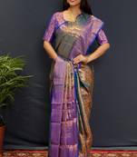 Dark green jaccaurd work kanjivaram silk saree with blouse