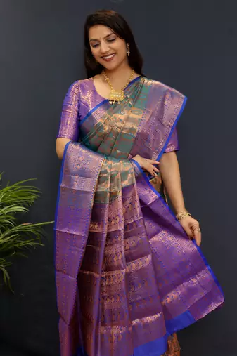 Dark green jaccaurd work kanjivaram silk saree with blouse