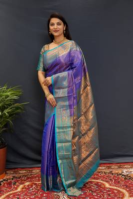 Bluejaccaurd work kanjivaram silk saree with blouse 1