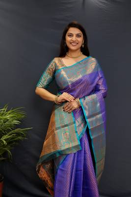 Bluejaccaurd work kanjivaram silk saree with blouse 2