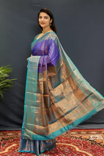 Bluejaccaurd work kanjivaram silk saree with blouse