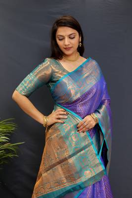 Bluejaccaurd work kanjivaram silk saree with blouse 4