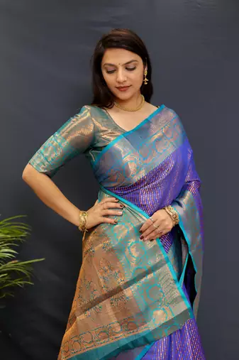 Bluejaccaurd work kanjivaram silk saree with blouse
