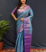 Dark blue jaccaurd work kanjivaram silk saree with blouse