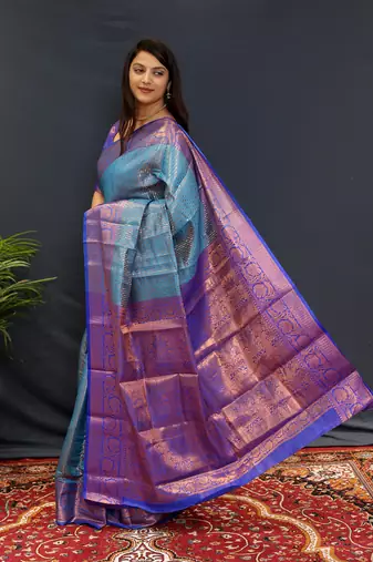 Dark blue jaccaurd work kanjivaram silk saree with blouse